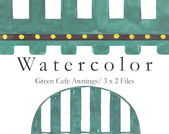 WATERCOLOR Cafe Awning Clip Art - New Orleans Cafe - Coffee and Beignets - French Donuts - Hand Painted - Cafe Clipart - JPG & PNG.