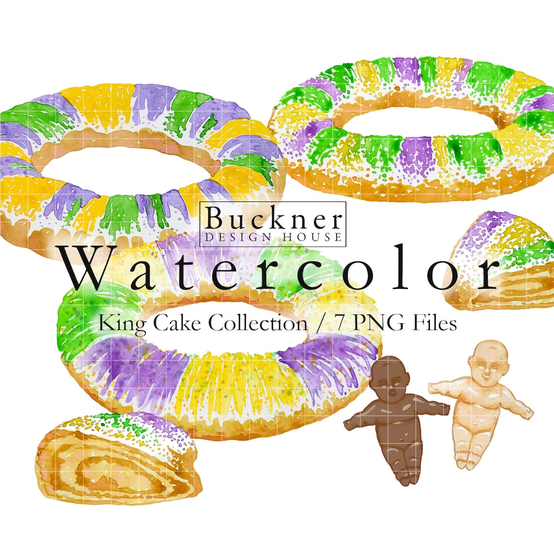 WATERCOLOR King Cake Illustrations Mardi Gras Clipart Whole King Cakes