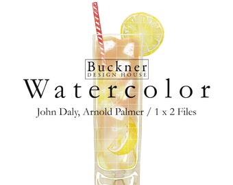 WATERCOLOR John Daly Clip Art - Arnold Palmer Clip Art - Lemonade and Tea - John Daly Illustration - Download - Hand Painted - JPG, PNG