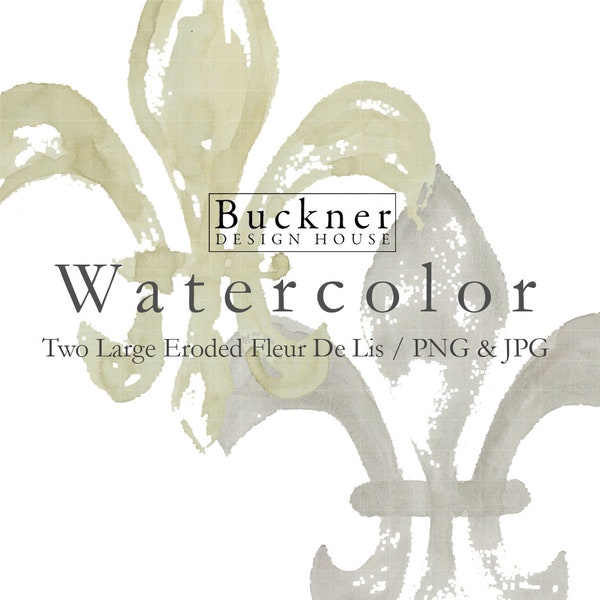 WATERCOLOR Fleur de Lis Clip Art - Aged - Eroded - Old - Neutral Colors - Gray - Beige - Hand Painted - Instant Download - French - PNG