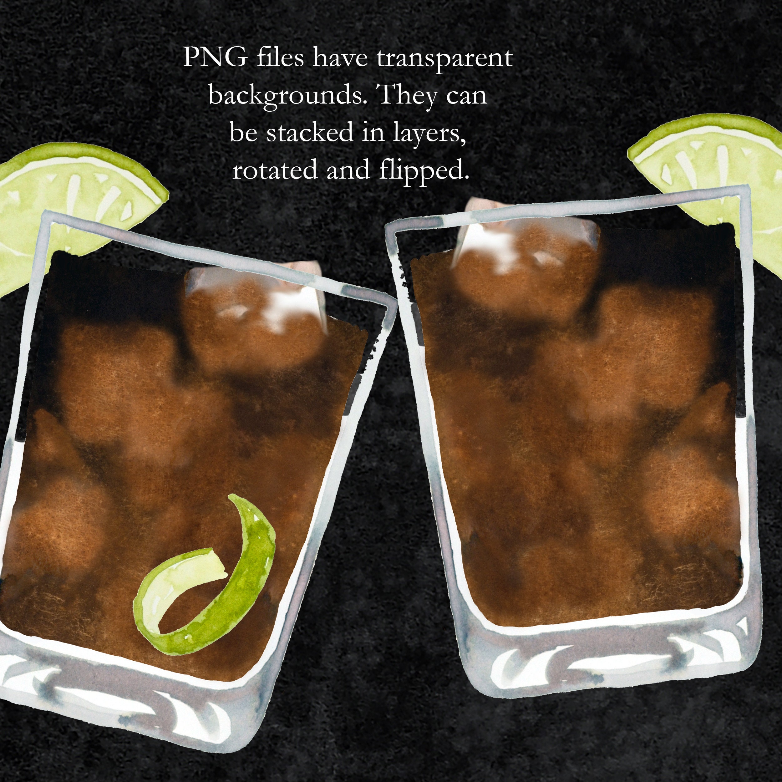 WATERCOLOR Rum and Coke Illustration Clip Art Long Island Etsy