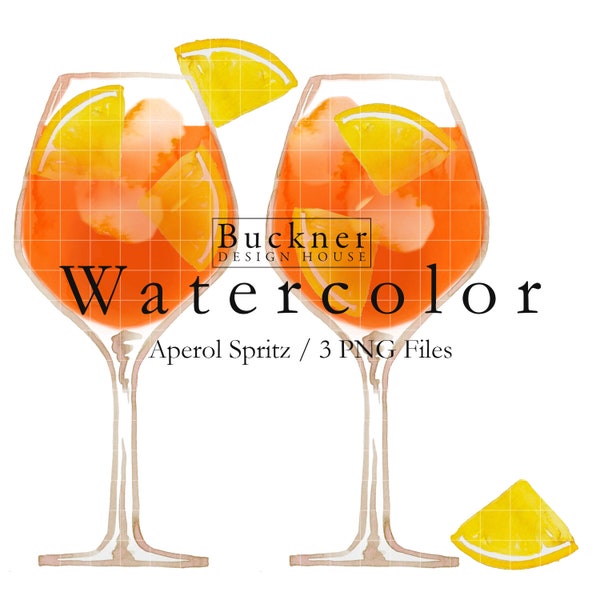 WATERCOLOR Aperol Spritz Clip Art - Illustration - Spritz Veneziano - Spritz - Aperitif - Italian - Wine Cocktail - Hand Painted - PNG