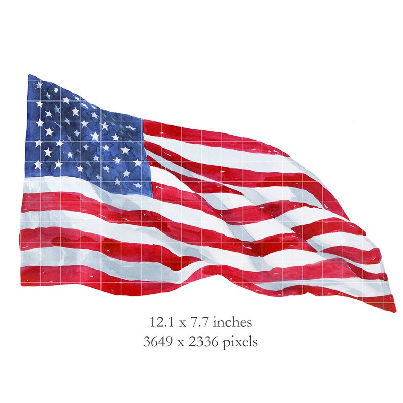 WATERCOLOR American Flag Waving Illustration Hand Painted Etsy