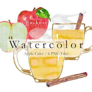 WATERCOLOR Apple Cider Clip Art - Hot Apple Cider - Instant Download - Apples and Cinnamon - Cider Drink - Fall - Handmade - 6 PNG