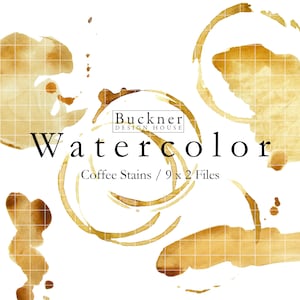 WATERCOLOR Coffee Stains Illustrations - Coffee Clip Art Bundle - Realistic - Coffee Rings - Coffee Drips - Handmade - PNG, JPG