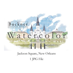 Ilustración de Jackson Square en acuarela - Clip Art - Pintado a mano - Jackson Square - Nueva Orleans - Barrio Francés - Luisiana - JPG