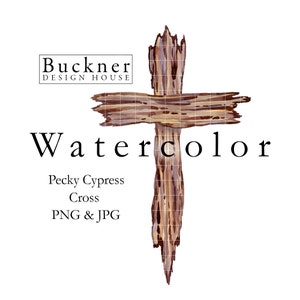 Clip Art de cruz de ciprés Pecky en acuarela - Cruz rústica - Cajún - Cristiana - Luisiana - Pascua cajún - Ilustración - Descargar - png y jpg