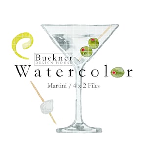 WATERCOLOR Martini Cocktail Clip Art - Martini Illustration - Dry Martini - Cocktail - Hand Painted - Download - Martini Clip Art - JPG, PNG