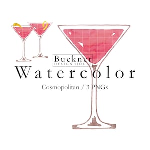 WATERCOLOR Cosmopolitan Clip Art - Cosmo - Instant Download - Cosmopolitan PNG - Cosmopolitan Drink - Hand Painted - 3 PNG