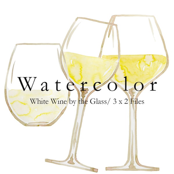 AQUARELLE Vin blanc Clip Art - Vin blanc - Illustration - Vin aquarelle - Verres - Peint à la main - Téléchargement instantané - JPG, PNG
