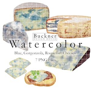 WATERCOLOR Blue Cheese Illustrations - Bleu Cheese - Gorgonzola - Roquefort - Cheese Clip Art - Wine Tasting - Hand Painted - 7 PNG