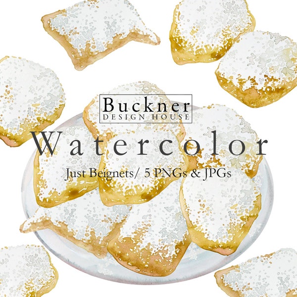 WATERCOLOR Beignets Illustrations - New Orleans Donuts - French Doughnuts - New Orleans - Beignet - Clip Art - Hand Painted - JPG, PNG.