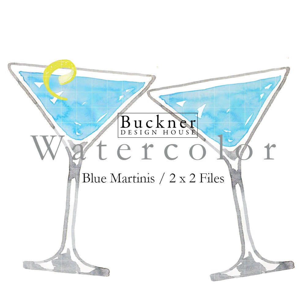 WATERCOLOR Blue Martini Clip Art Blue Party Deep Blue Sea Etsy