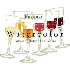 WATERCOLOR Large Sherry Clip Art - Glass of Sherry - Sherry Glass - Sherry Wine - Manzanilla - Fino - Cream - Amontillado - Download - 6 PNG