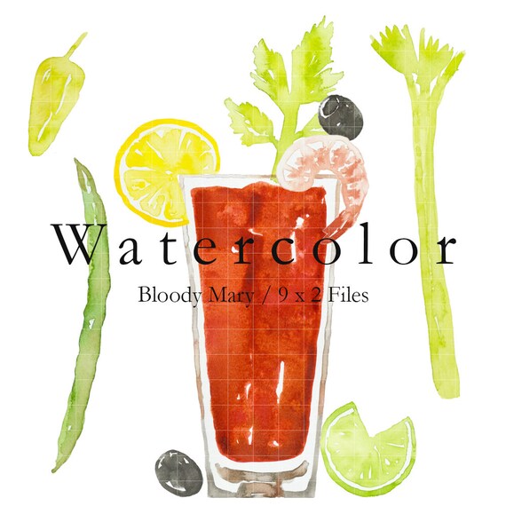 WATERCOLOR Bloody Mary Cocktail Clip Art Hand Painted Bloody Mary.