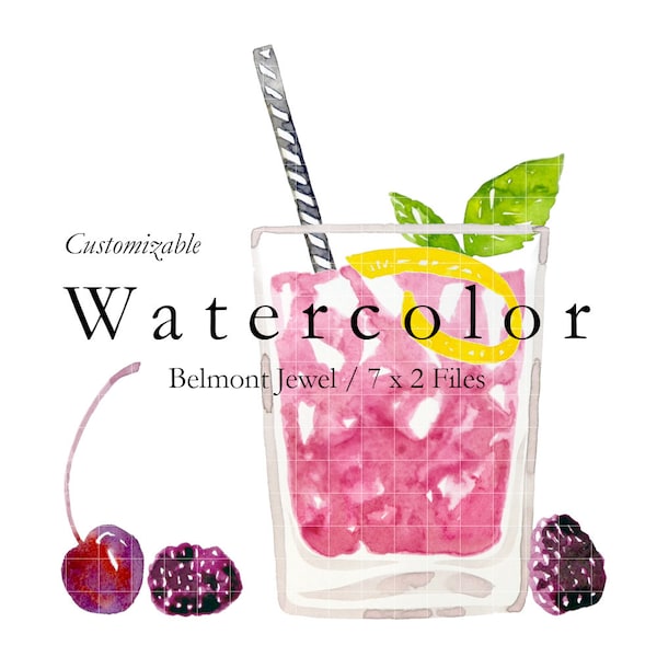 WATERCOLOR Belmont Jewel Cocktail Clip Art - Pink Cocktail - Summer - Hand Painted - Belmont PNG - Pink Cocktail - Triple Crown - PNG