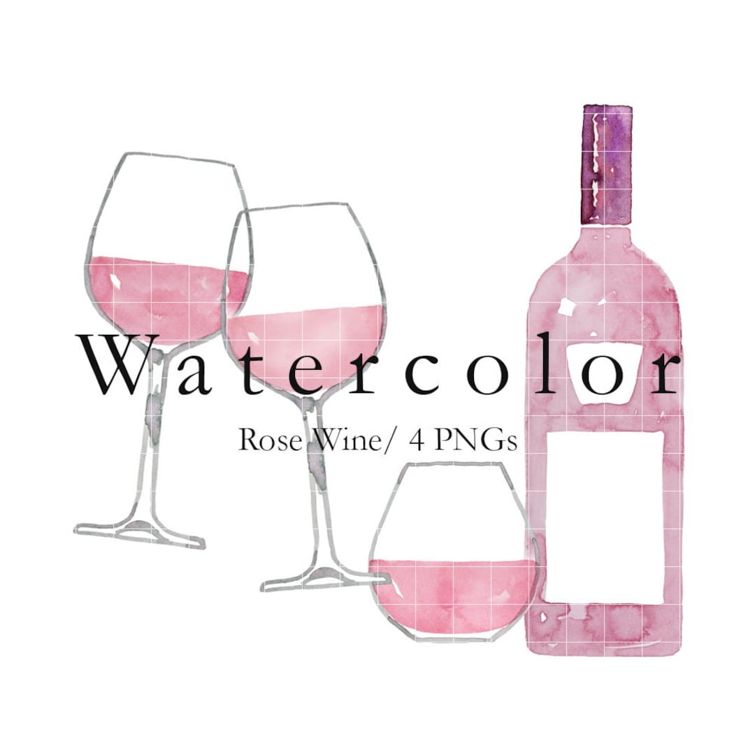 WATERCOLOR Rose Wine Clip Art Hand Painted Illustrations Rose Wine