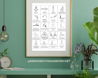 Printable Yoga Poses Flashcards – 70 Hand-Illustrated Asanas with Sanskrit & English Names - Wall Art or Studying Tool *DIGITAL PDF ONLY*