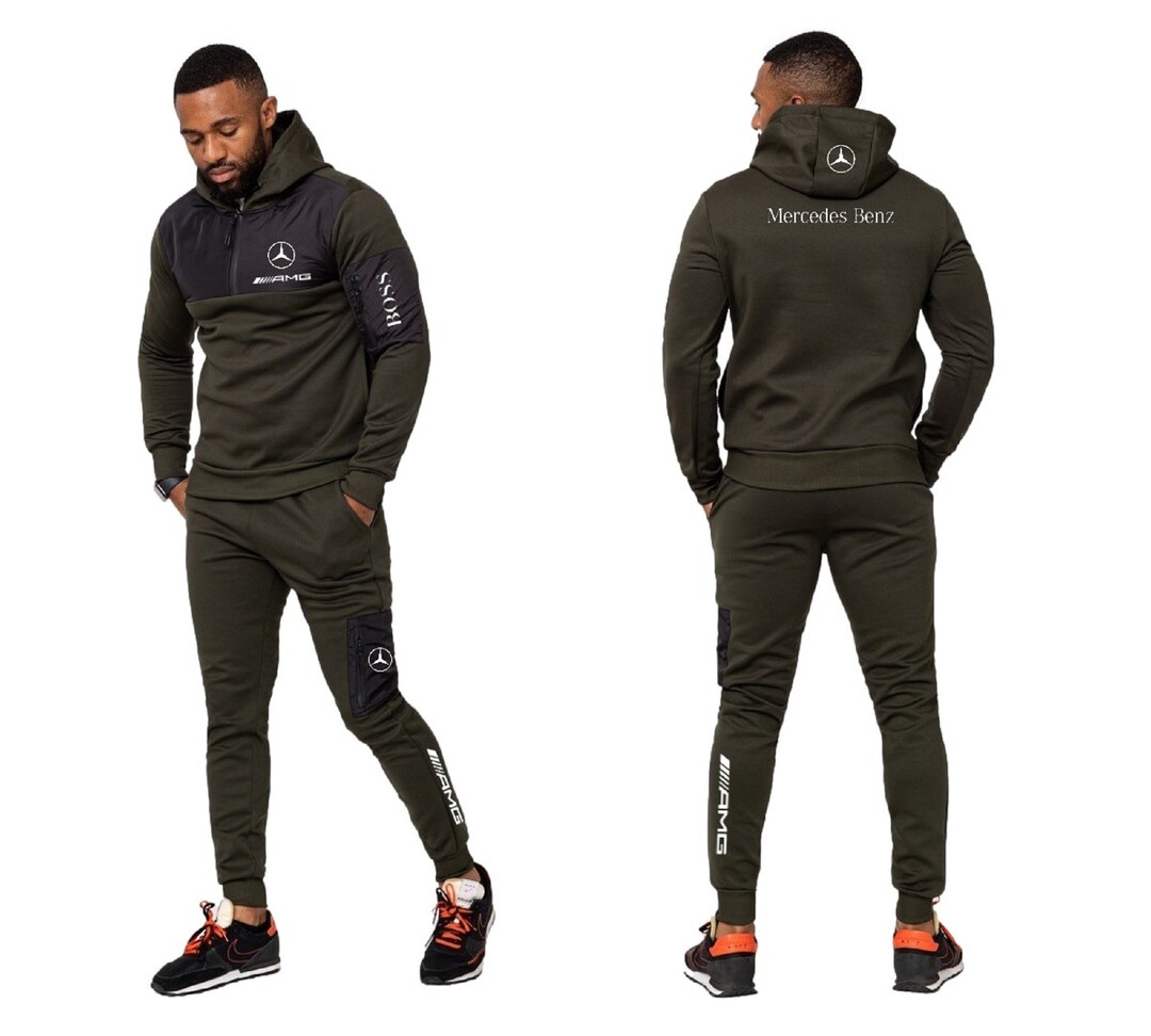 Jogging Tracksuit AMG Mercedes Khaki Bimaterial Black 2020 Etsy