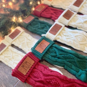 Stockings with custom leather tag, Custom Leather Name Tag, Custom Christmas Stockings, Custom Stockings, Leather Stocking, Custom Leather