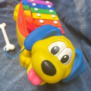 2002 Vintage Fisher Price Toddlerz Toddlin Tunes Puppy Dog Xylophone & Piano With Bone