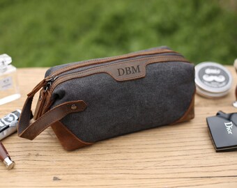 Groomsman Gifts, Canvas Toiletry Bag with Leather Trim, Groomsmen Gift, Dopp Kit, Shaving Kit, Best Man Gift, Birthday Gift, Christmas Gift
