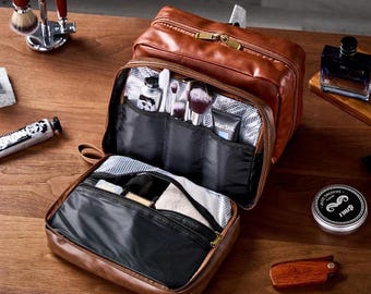 Personalized Hanging Toiletry Bag for Men, Gifts For Men, Water-Resistant PU Travel Organizer, Custom Groomsmen Dopp Kit, Christmas Gifts