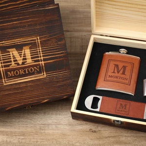 Personalized Groomsmen Gifts, Groomsman Gift Flask and Bottle Opener, Groomsmen Gift Box, Best Man Gift, Groom Gift, Gift for Him, Dad Gift