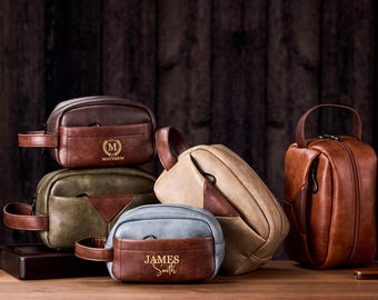 Personalized Groomsmen Toiletry Bag, Custom Vegan Leather Dopp Kit, Best Man Gift, 2 Size Men's Travel Shaving Pouch, Gift for Him, Dad Gift