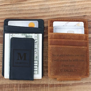 パーソナライズされたレザーマネークリップ：刻印入りの花婿付添人へのギフト