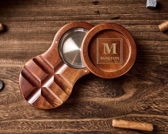 Personalized Whiskey & Cigar Tray, Glass Holder With 2 in 1 Wooden Cigar Ashtray, Great Gifts for Men, Husband  Fathers Gift, Groomsman Gift