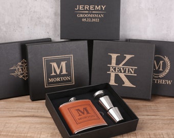 Groomsmen Gift Flask Set, Personalized Engrave Flask Set with Gift Box, Best Man Gift, Groomsmen Proposal, Gift for Him