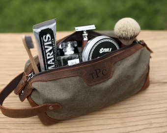 Personalized Canvas Dopp Kit: Leather Toiletry Bag, Groomsmen Gift