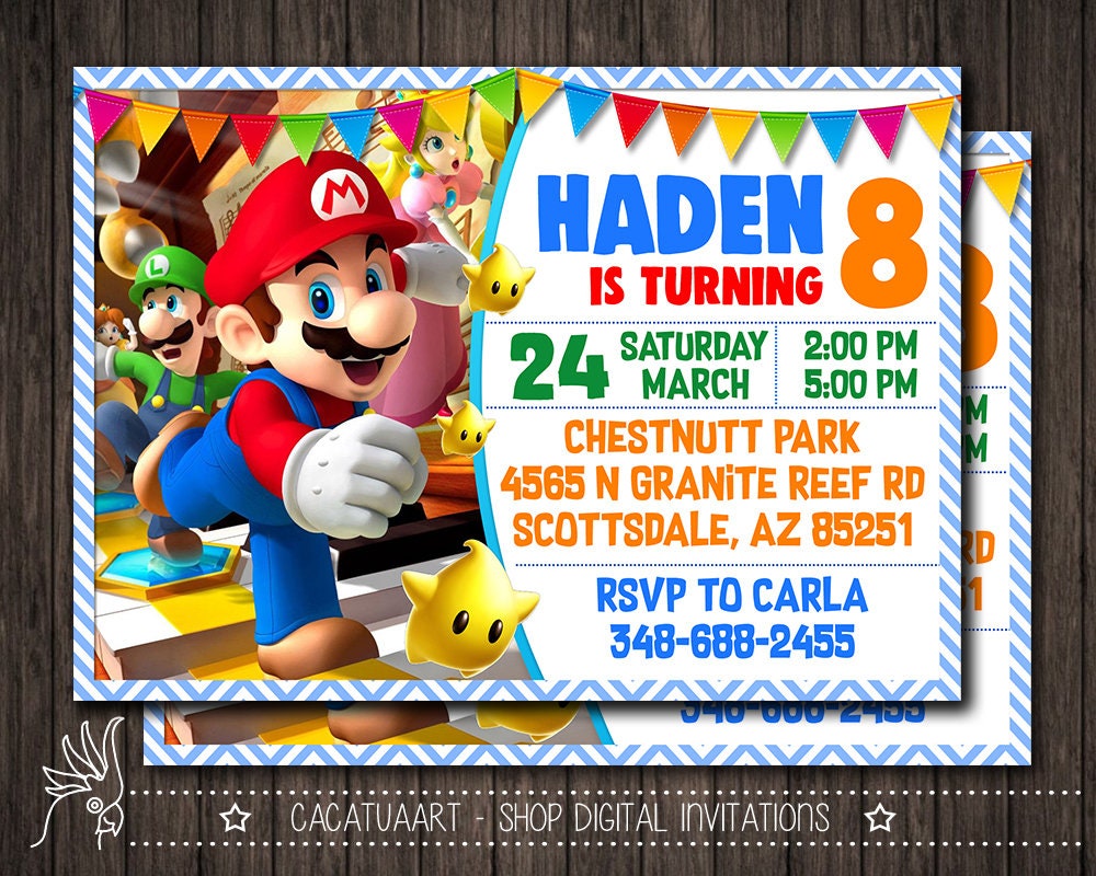 Super Mario White Invitation Super Mario Invitation Super Etsy
