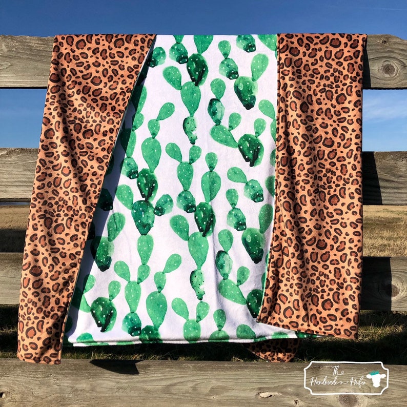 Cactus and Leopard Minky Adult and Baby Sized Blanket by The Handmade Heifer