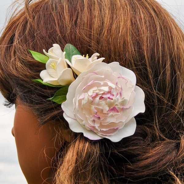 Peony wedding flower hair clip Bridal hair piece Flower hair accessory freesia blush peony