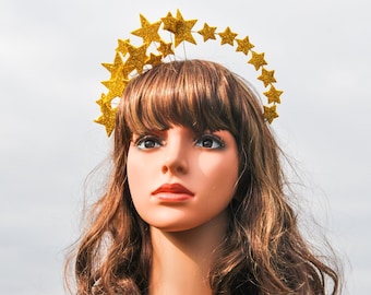 Gold Star Halo Crown - Celestial Headpiece, Christmas Party