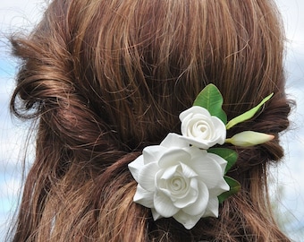 Weddings Accessories Hair Accessories Barrettes & Clips Gardenia hair clips White Gardenia Set of 6 pieces 