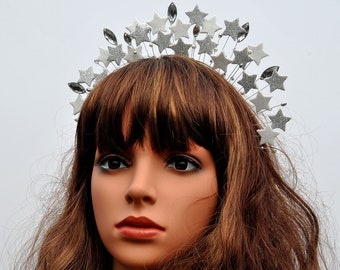 Star Halo Crown: Silver Crystal & Gold Stars, Celestial Headpiece
