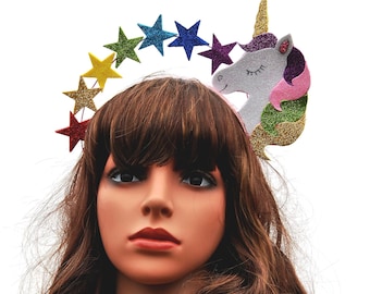 Unicornio cabeza arco iris estrellas bebé unicornio fiesta de cumpleaños traje de corona