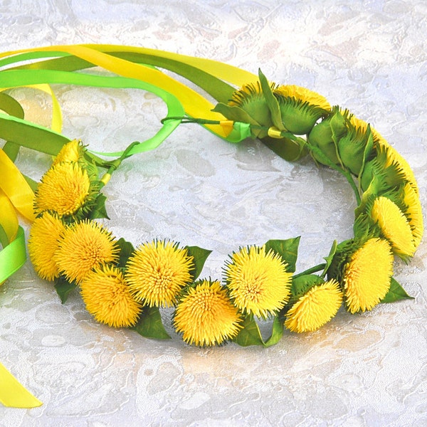 Dandelion Easter headband Flower girl yellow crown Dandelion flower crown for women