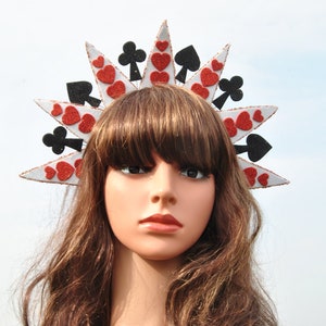 Queen of hearts crown Hearts headband Valentines headpiece Card suit tiara costume