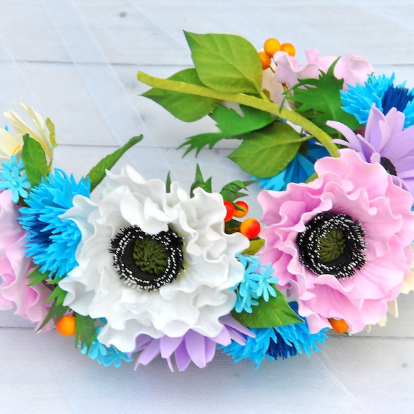 Poppy flower headband Poppy cornflowers floral crown Ukrainian wedding flower crown