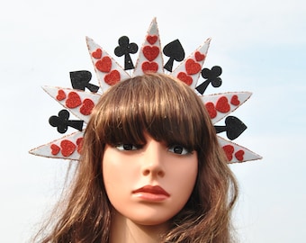 Queen of hearts crown Hearts headband Valentines headpiece Card suit tiara costume