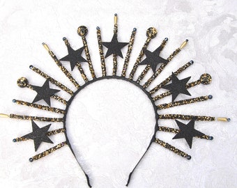 Black spiked halo crown Star headpiece Gothic wedding crown Halloween headband