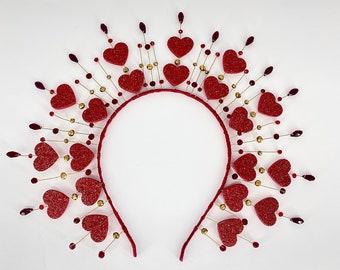 Queen of Hearts Crown, Red Heart Headband - Valentines Headpiece