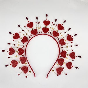 Queen of hearts crown Valentines headpiece red hearts headband Cupid headband