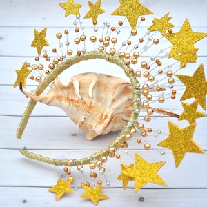 Gold star crown headband Celestial headpiece gold stars halo tiara Christmas tiara