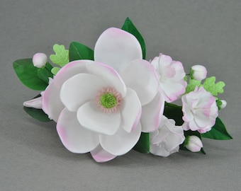 Magnolia hair clip Bridal flower hair piece Women floral hair clips