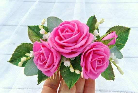 hot pink flower hair clip